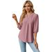 Women's Clothing Autumn And Winter New Solid Color V Neck Jacquard Three Quarter Sleeve Loose T Shirt Tops For Women_ecoleips.com