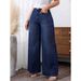 Women's Relaxed Wide-Leg Denim Jeans - Vintage Washed Dark Blue Casual Comfort Jeans (XS/S/M/L/XL)_ecoleips.com