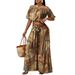 Chappesley Vintage Print Two Piece Set for Women off Shoulder Puff Sleeve Crop Top High Waisted Wide Leg Pants Drawstring_ecoleips.com