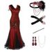 Women's Clothing Retro Sequined Tassel Skirt Dress V Neck Beaded Evening Gown Women's Party Dress_ecoleips.com