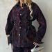 Women's Clothing American Style Autumn Design Suit Color Block Printed Flocking Denim Jacket With Belted Trousers Set Casual Polyester Pant Outfit_ecoleips.com