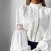 Women's Clothing Elegant Lace Trim Lantern Sleeve Blouse For Office & Casual Wear – Pure Cotton Blend, Breathable & Comfortable, White_ecoleips.com
