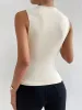 Fashion Casual Mock Neck Ruched Tank Top For Women Summer 2024 Solid Color Pleated Sleeveless Tee Shirt Tshirt Streetwear Y2K_ecoleips.com