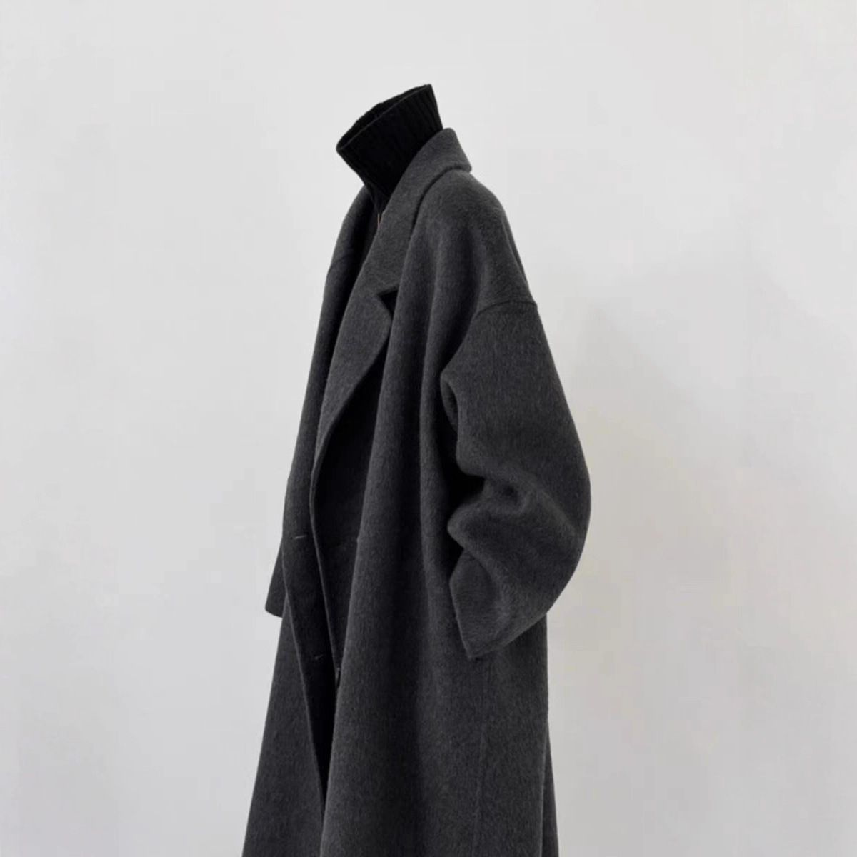 Double-sided Cashmere Coat, New Black And Gray Loose Medium And Long High-end Woolen Coat._ecoleips.com