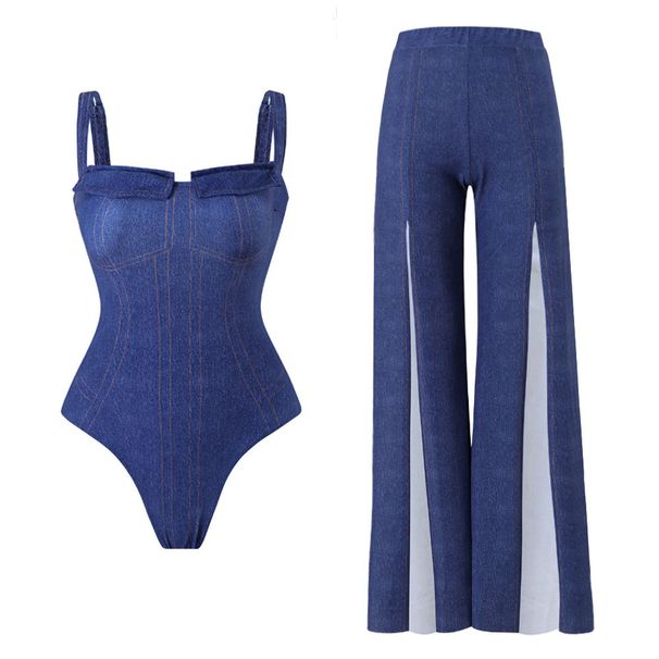 Women's Clothing High Elastic Denim One Piece Women's Swimsuit Set To Cover The Belly And Show Slim Swimsuit_ecoleips.com