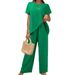 New Women's Summer Casual Set Two Piece Round Neck Short Sleeve Loose Fit American Style Irregular Design_ecoleips.com