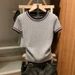 Women's Short Sleeved T-Shirt Summer Style Knitted Top Thin Ice Silk Cable Knit Pattern New Design_ecoleips.com