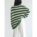 Women's Casual Knit Sweater With Loose Fit, Long Sleeves, Striped And Collarless Design-Wholesale_ecoleips.com