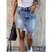 New Style Unique Distressed Irregular Bodycon Denim Skirt_ecoleips.com
