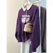 Real Shot Of 2024 Women's Color-blocked Long-sleeve Sweatshirt With A Turn-down Collar, New Spring/autumn Style, Large_ecoleips.com