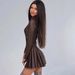 Women's Clothing Women's Slim Fit Long Sleeved Pleated Dress Fashionable European American Style With PU Leather Zipper_ecoleips.com