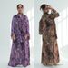 Elegant Floral Printed Cardigan V-Neck Long Sleeve Blouse with Matching Head Wrap plus Size Women's Cardigan Set (Blue Lilac Brown Purple) S M L XL_ecoleips.com