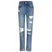Wish Cross-Border Independent Station New Women's Slim Fit Solid Color Versatile Denim Ripped Jeans_ecoleips.com