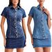 Women's Clothing Modern Style Denim Short Sleeved Button High Waist Skirt Suit_ecoleips.com
