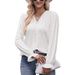 Autumn/Winter Solid Color Lace-Trimmed V-Neck Long-Sleeve Loose-Fitting T-Shirt_ecoleips.com
