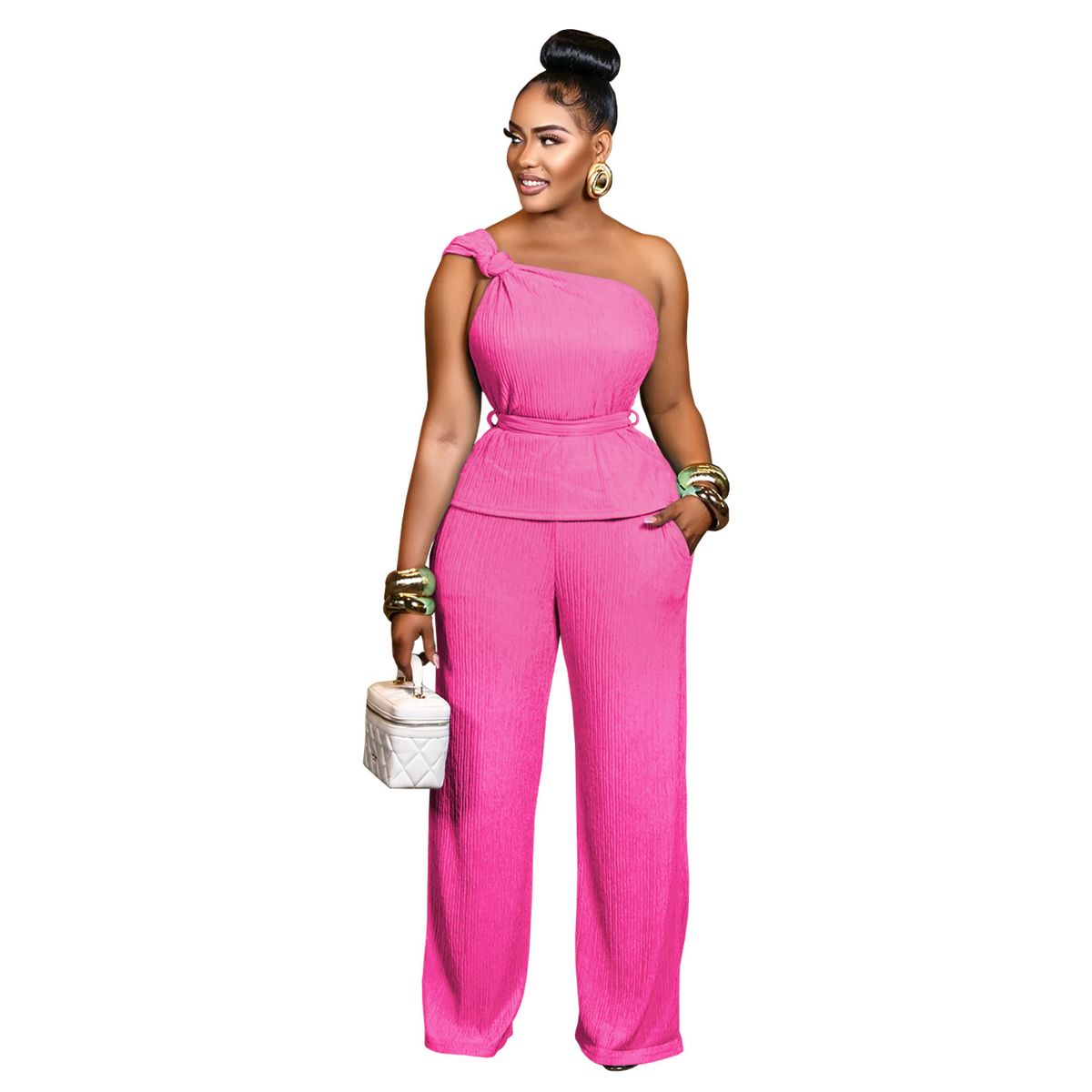 Women's Sleeveless Top & Wide-Leg Pants Set – Breathable Polyester-Blend Lounge To Office Outfit – Stretchy Comfort For Summer_ecoleips.com