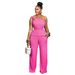 Women's Sleeveless Top & Wide-Leg Pants Set – Breathable Polyester-Blend Lounge To Office Outfit – Stretchy Comfort For Summer_ecoleips.com