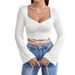 Voya Women's 2026 Elegant And Generous Temperament Collar, Waist Strap, Trumpet Long Sleeved Dating Slim Fit Short Top_ecoleips.com