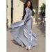 Summer New Women's Retro Elegant Luxurious Maxi Dress Long Sleeved Waist Slimming_ecoleips.com