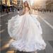 Ethereal Boho Wedding Dress With Deep V-Neck & Open Back – Flowy Sheath Gown With Small Train For Outdoor Photography (XS-XXXL, Ivory/White)_ecoleips.com