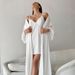 Aria Basics 2026 European American New Product White Satin Feather Spliced Robe And Nightdress Two-piece Set Cross-border Sleepwear_ecoleips.com