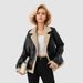Women's Clothing Faux Leather Jacket With Fleece Lining Double Breasted Winter Coat, Elegant Lapel PU Jacket For Casual & Office Wear (Apricot)_ecoleips.com