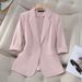 Summer Light Blue Blazer For Women - Slim Fit Casual Short Sleeve Jacket - Breathable Polyester - Office & Everyday Wear_ecoleips.com