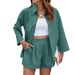 Women's Clothing Spring And Summer New Solid Color Lapel Three Quarter Sleeve Loose Shirt Shorts Suit_ecoleips.com