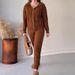 Women's Clothing new autumn solid color twist pattern hooded zipper top casual home suit_ecoleips.com