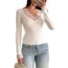 Women's Long Sleeved Base Shirt Top Lace Patchwork V Neck European American Style Sweet Fresh Autumn Clothing_ecoleips.com