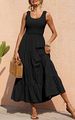 2023 Spring European And American Foreign Trade Cross-Border Women's Clothing Strap With Ruched Splicing A-Line_ecoleips.com