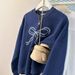 Foreign Trade Cotton American-style Bow Embroidered Round-neck Sweatshirt For Women, Spring Autumn Wear, Korean Version,_ecoleips.com