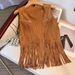 Women's Thickened Suede Fringe Vest Sleeveless Open Front Cardigan Casual Boho Chic Outerwear Coffee Black White Fall Winter_ecoleips.com