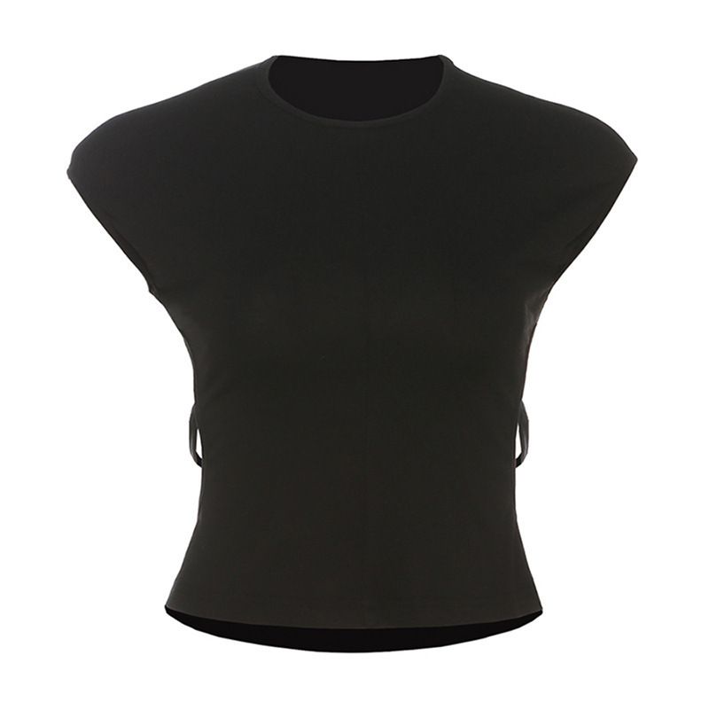 Summer Slim Fit round Neck Top for Women Temperament Hot Girl Back Hollowed out American Fashion Short Wholesale 2025_ecoleips.com
