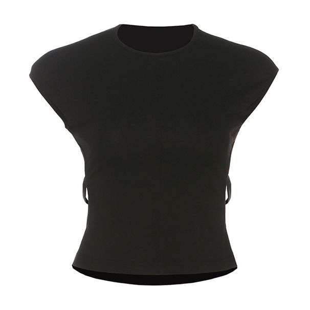 Summer Slim Fit round Neck Top for Women Temperament Hot Girl Back Hollowed out American Fashion Short Wholesale 2025_ecoleips.com
