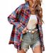 Women's Clothing Plaid Print Long Sleeved Top Loose Casual Button Up Shirt Autumn New Arrival American Style_ecoleips.com