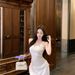 Purely Alluring Hot Girl Metal Buckle Knit Camisole For Women, Slim Fit, Asymmetrical Neck, Off-Shoulder, Versatile_ecoleips.com