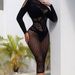 Plus Size Lingerie Nightdress Long Sleeve Transparent Hollow Sexy Fishnet Stockings Women's Tight Mesh Bodysuit W644_ecoleips.com