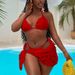 Women's Pink Floral Bikini Set Triangle Swimwear Strap Cross Style Bag Three Piece_ecoleips.com