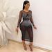 Women's Clothing Diamond Long Sleeve Dress Night Club Wear_ecoleips.com