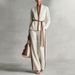 Women's Color Block Cardigan Shirt And Wide Leg Pants Set Casual Spring/Summer Two-Piece Outfit European American Style_ecoleips.com