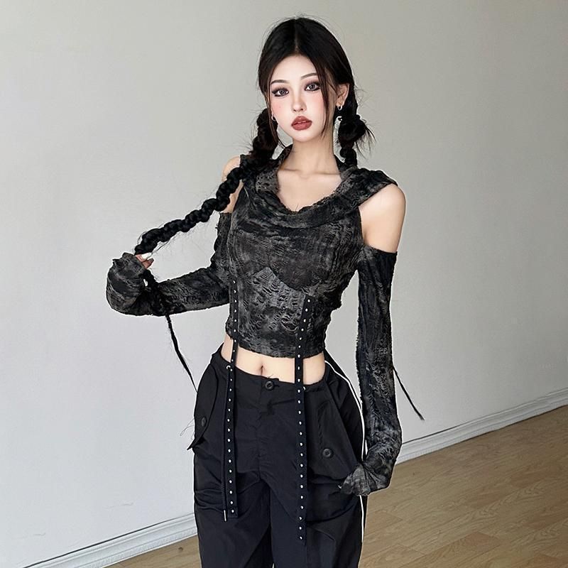 Ng2510292 Pure Desire Y2K Hot Girl Design Off-Shoulder Slimming Hooded Long Sleeve T-Shirt For Women Autumn Winter Elegant_ecoleips.com