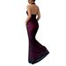 Women's Clothing Elegant Bodycon V-Neck Halter Fishtail Maxi Dress With Waist Pleats - Breathable Mesh Fabric, High Waist Design, Versatile_ecoleips.com