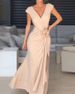 Women's Clothing Elegant V Neck Sleeveless Slit Hollow Waist Slim Dress Evening Dress_ecoleips.com