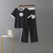 New Simple Wool Embroidery Short Sleeved Knitted Top + Knitted Pants Sports Two Piece Suit_ecoleips.com