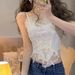 French-Style Sexy Lace Strapless Tank Top With Padding, Fashionable Lace, Elastic Pleated Back, Sweet Lace Trim_ecoleips.com