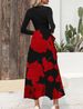 Women's Elegant Floral Casual Round Neck Long Sleeve Dress, Patchwork Ruffle Design, Perfect For Fall & Winter Daily Wear_ecoleips.com