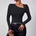 Sexy Milk Silk Women's T-Shirt Long Sleeved Slanted Neck European American Cross Border Trendy Base Layers Top for Ladies_ecoleips.com