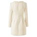 K New Square Neck Nail Bead Decoration Waist Cinching Long Sleeved Slimming Dress Small Formal Dress_ecoleips.com
