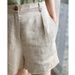Qian Feng Women's Linen Shorts Summer Slimming Wide Leg High Waist Casual Breathable Cotton-Linen Style Commuter Pants_ecoleips.com